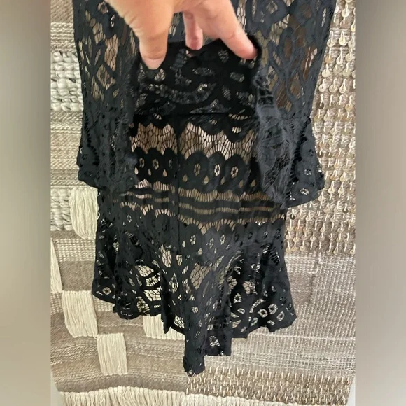 🖤 Current Air Anthropologie black embroidered lace ruffled midi skirt sz S - Picture 7 of 13